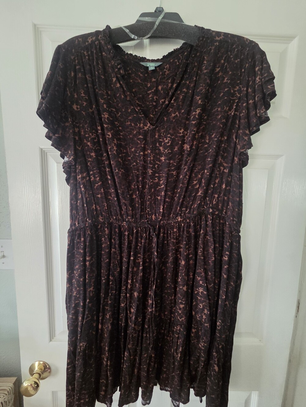 Terra & Sky Brown Printed V-Neck Mini Dress 3X